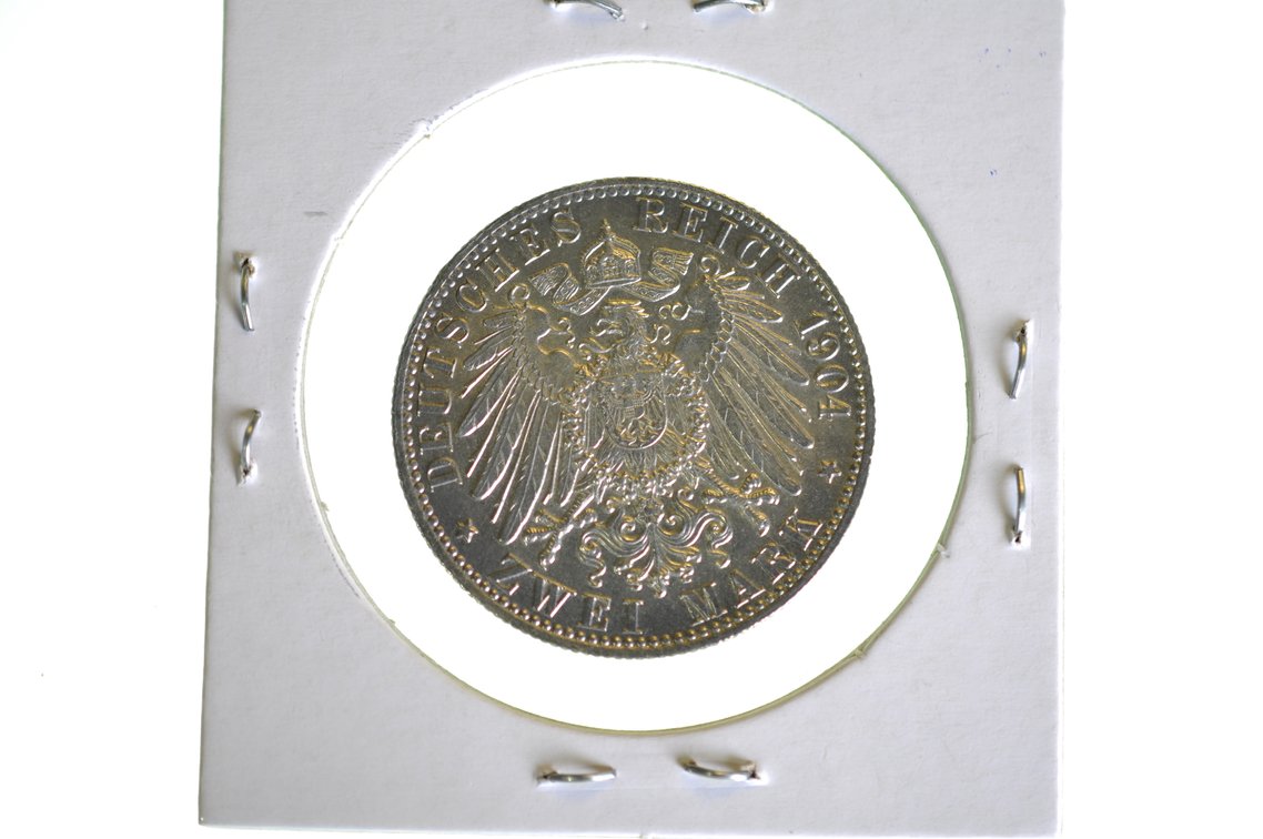 1904 German Bermen Two Zwei Mark Coin, photo 3 of 4