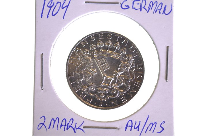 1904 German Bermen Two Zwei Mark Coin