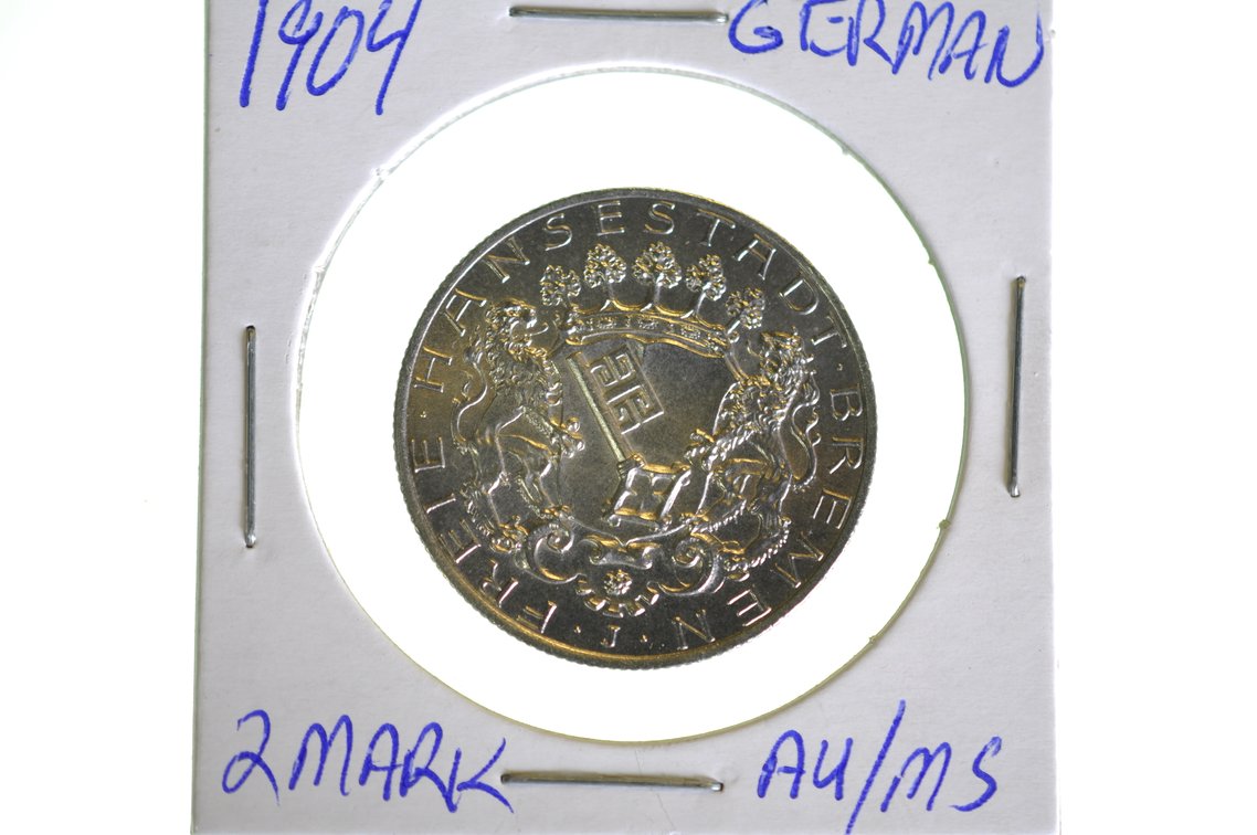 1904 German Bermen Two Zwei Mark Coin, photo 2 of 4