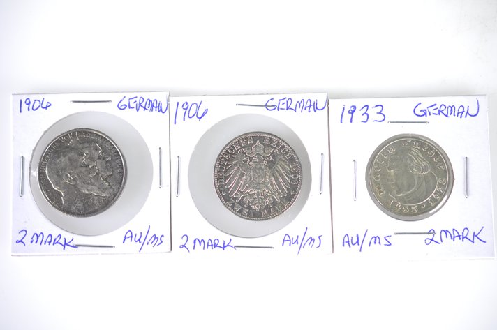 1906 and 1933 German Two Zwei Mark Coins