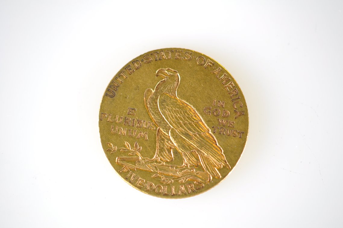 1909 Indian Head Five Dollar Gold Coin, photo 2 of 3