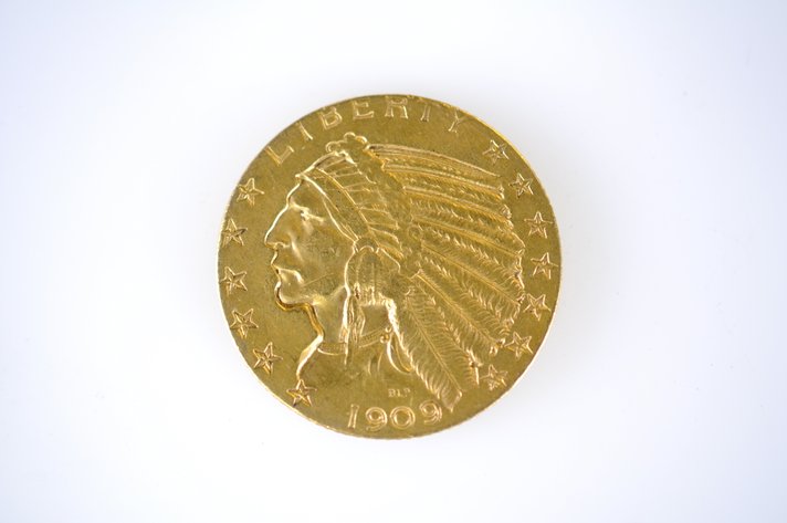 1909 Indian Head Five Dollar Gold Coin