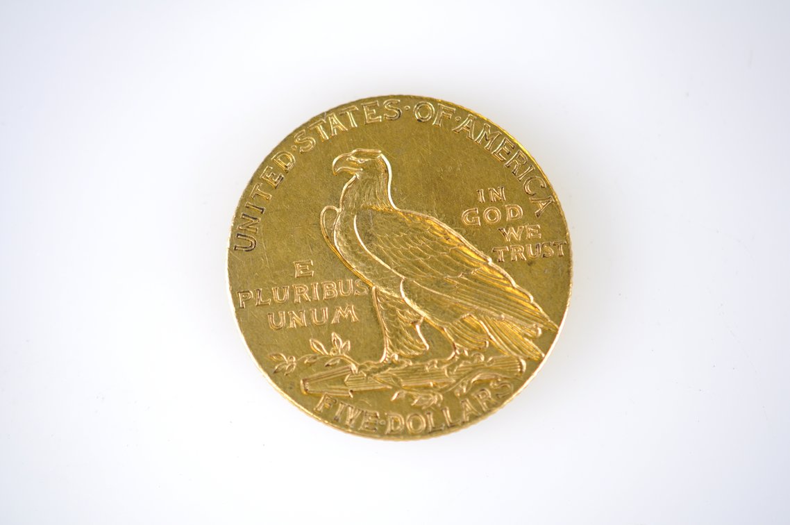 1909 Indian Head Five Dollar Gold Coin, photo 2 of 3