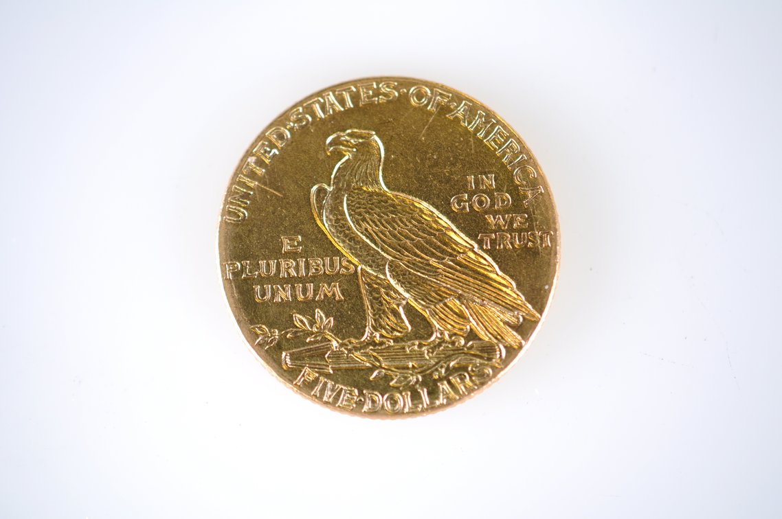 1910 Indian Head Five Dollar Gold Coin, photo 2 of 3