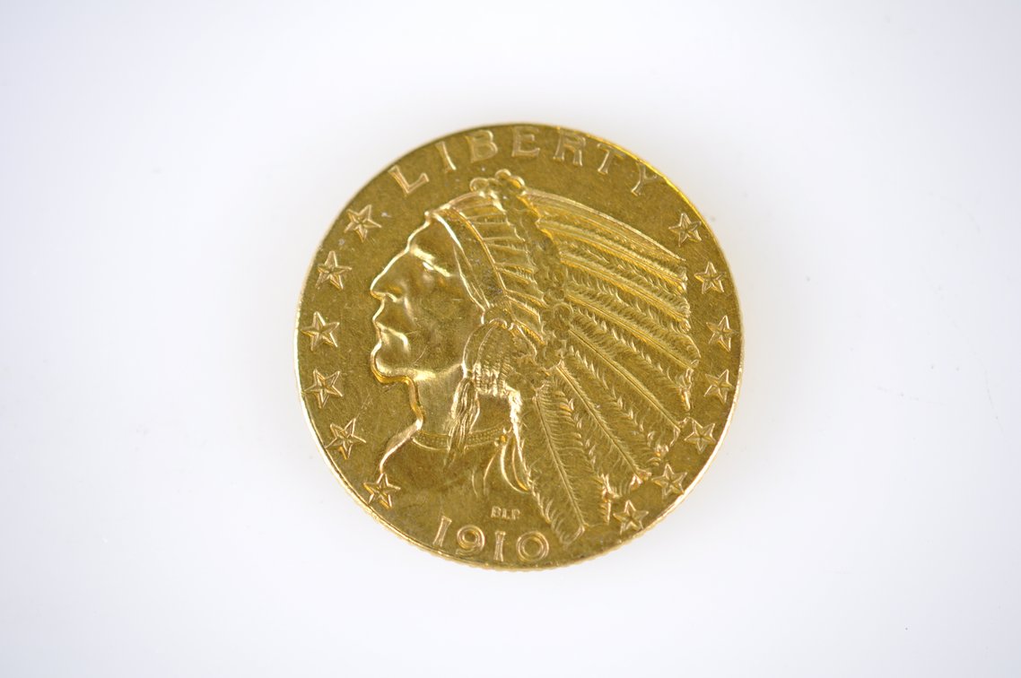 1910 Indian Head Five Dollar Gold Coin, photo 2 of 3