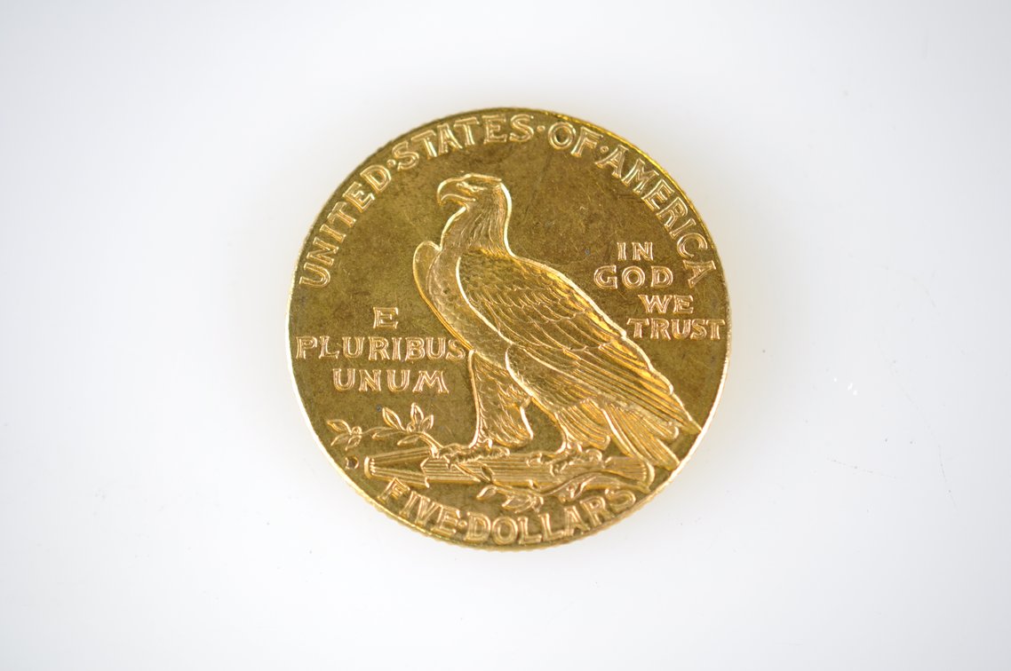 1909 Indian Head Five Dollar Gold Coin, photo 2 of 3