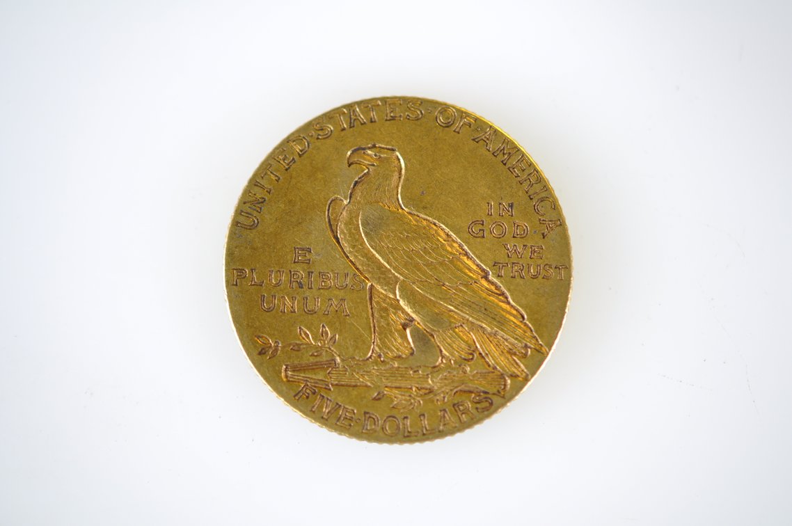 1909 Indian Head Five Dollar Gold Coin, photo 2 of 3