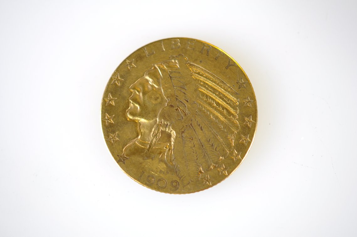 1909 Indian Head Five Dollar Gold Coin, photo 2 of 3