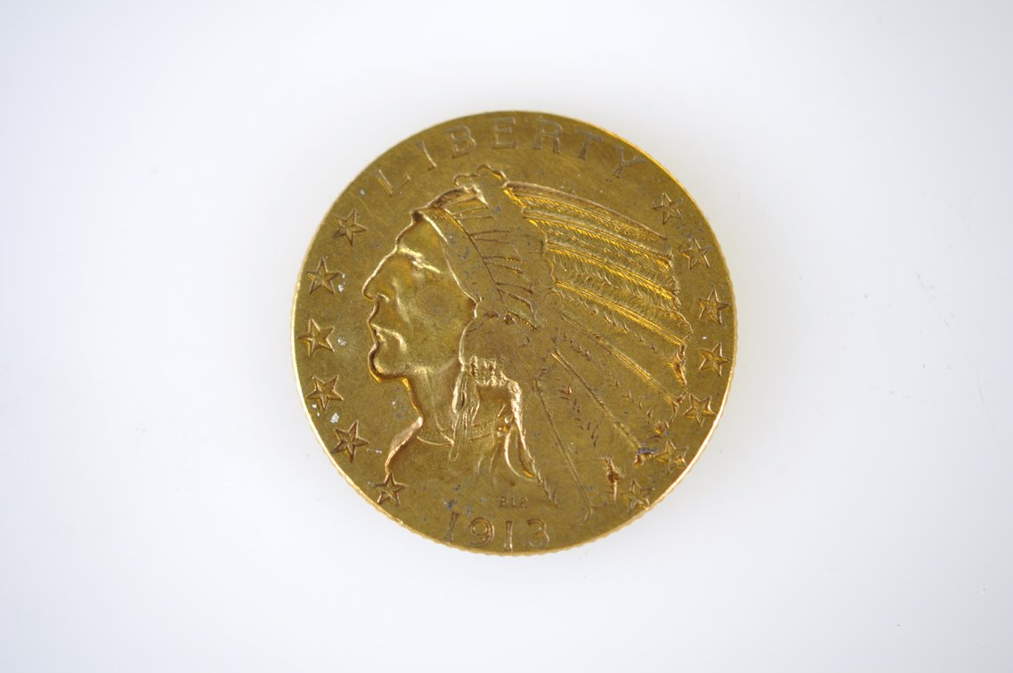 1913 Indian Head Five Dollar Gold Coin, photo 2 of 3