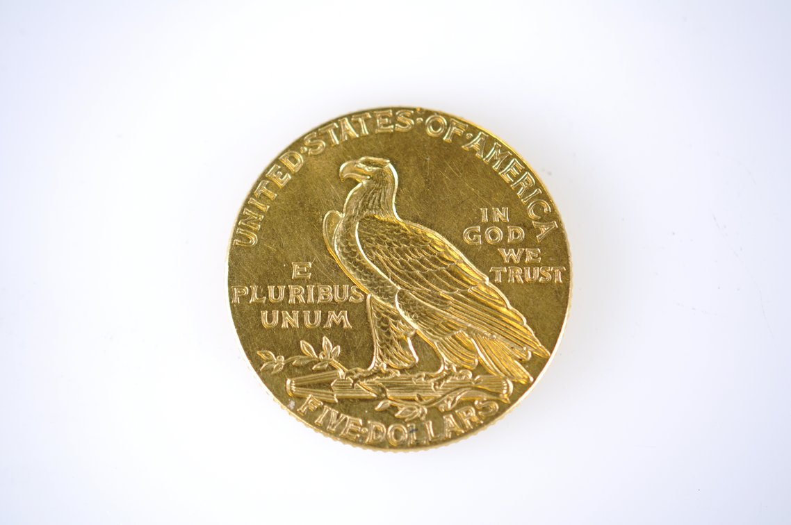 1915 Indian Head Five Dollar Gold Coin, photo 2 of 2
