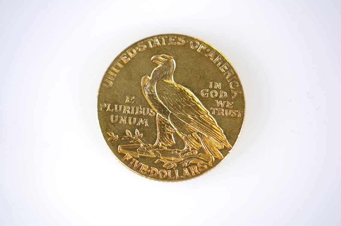 1915 Indian Head Five Dollar Gold Coin, photo 2 of 2