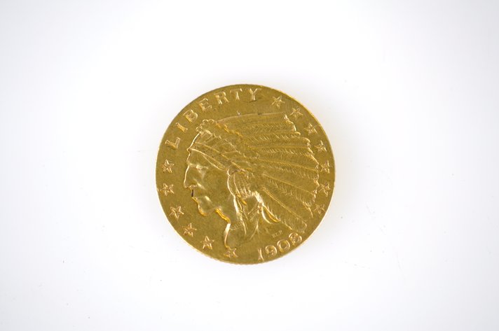 1908 Indian Head Two and a Half Dollar Gold Coin
