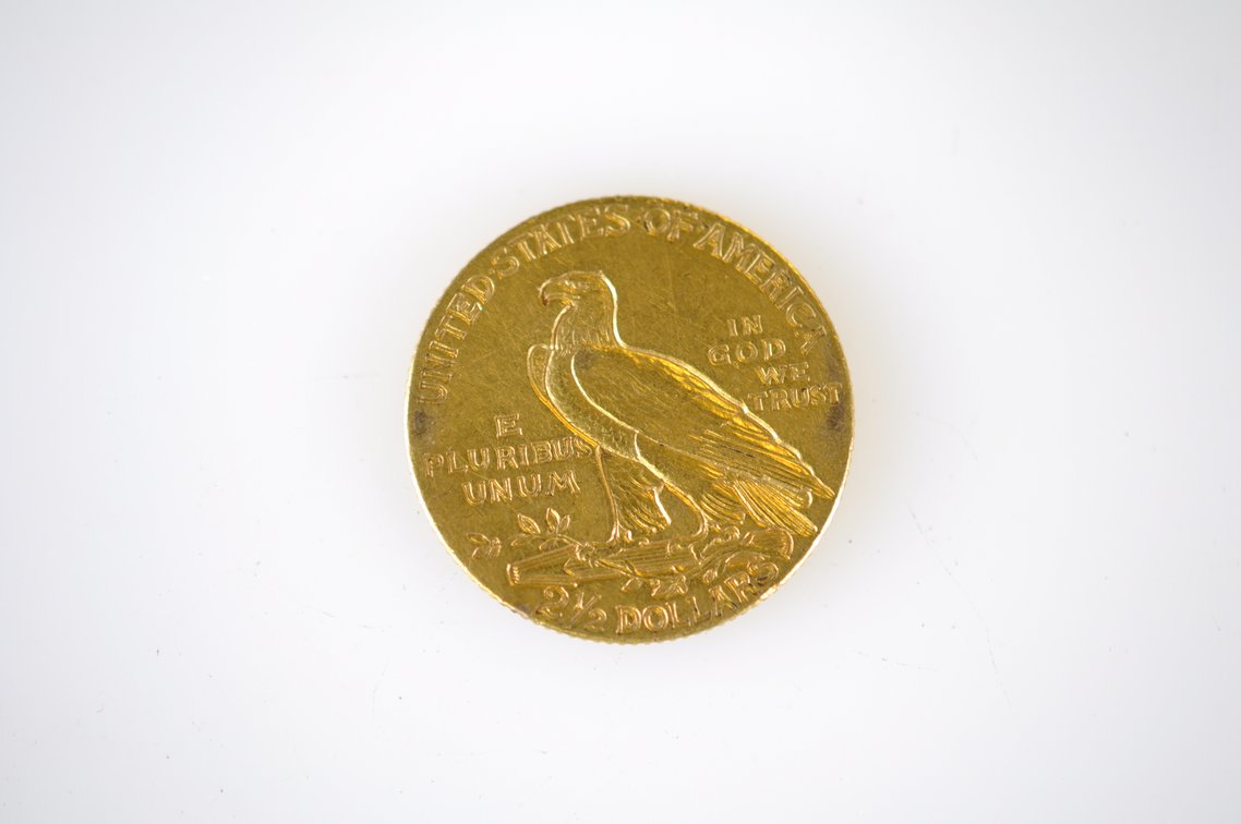 1908 Indian Head Two and a Half Dollar Gold Coin, photo 3 of 3