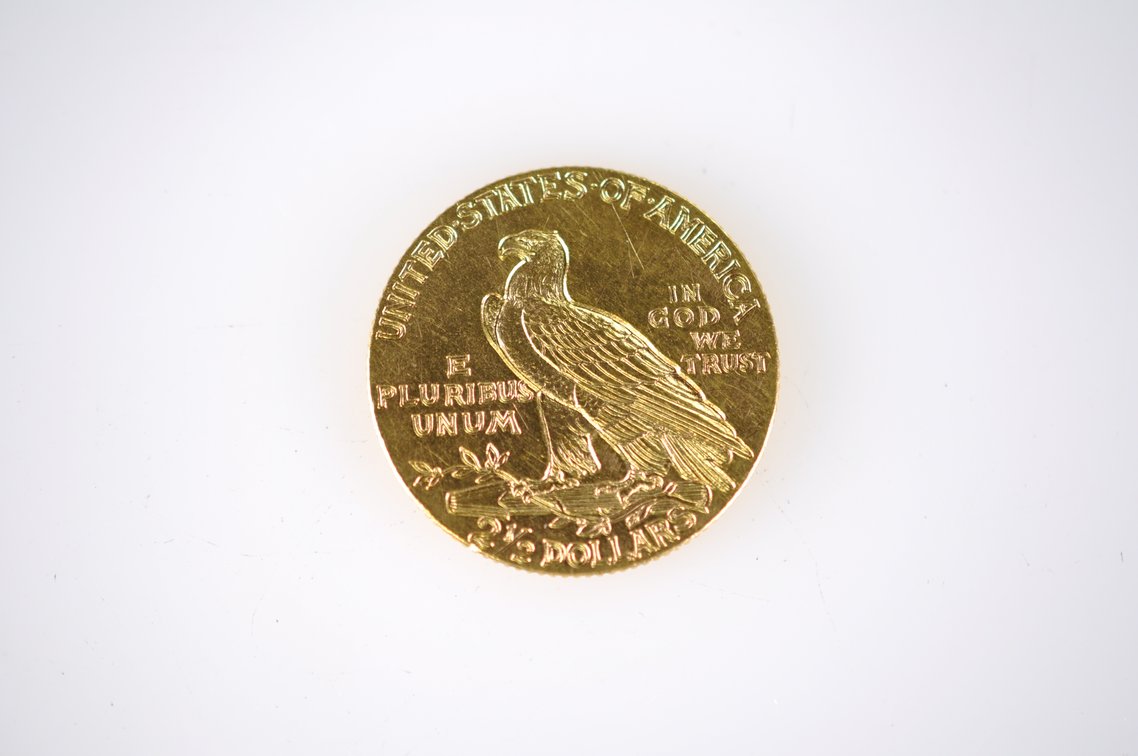 1909 Indian Head Two and a Half Dollar Gold Coin, photo 2 of 2