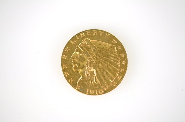 1910 Indian Head Two and a Half Dollar Gold Coin