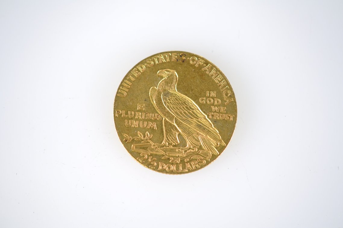 1910 Indian Head Two and a Half Dollar Gold Coin, photo 3 of 3