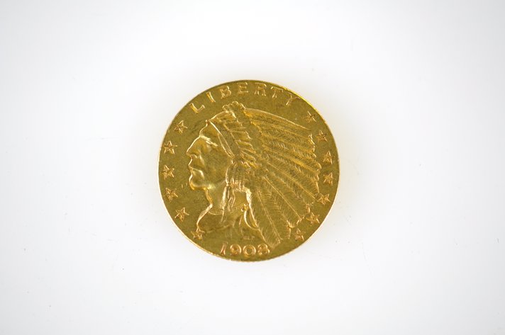 1908 Indian Head Two and a Half Dollar Gold Coin