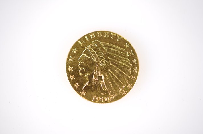 1909 Indian Head Two and a Half Dollar Gold Coin