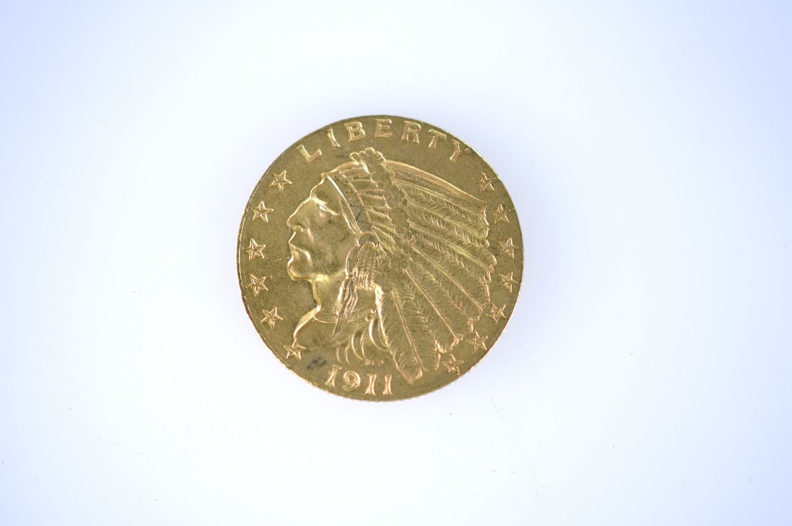 1911 Indian Head Two and a Half Dollar Gold Coin, photo 2 of 3