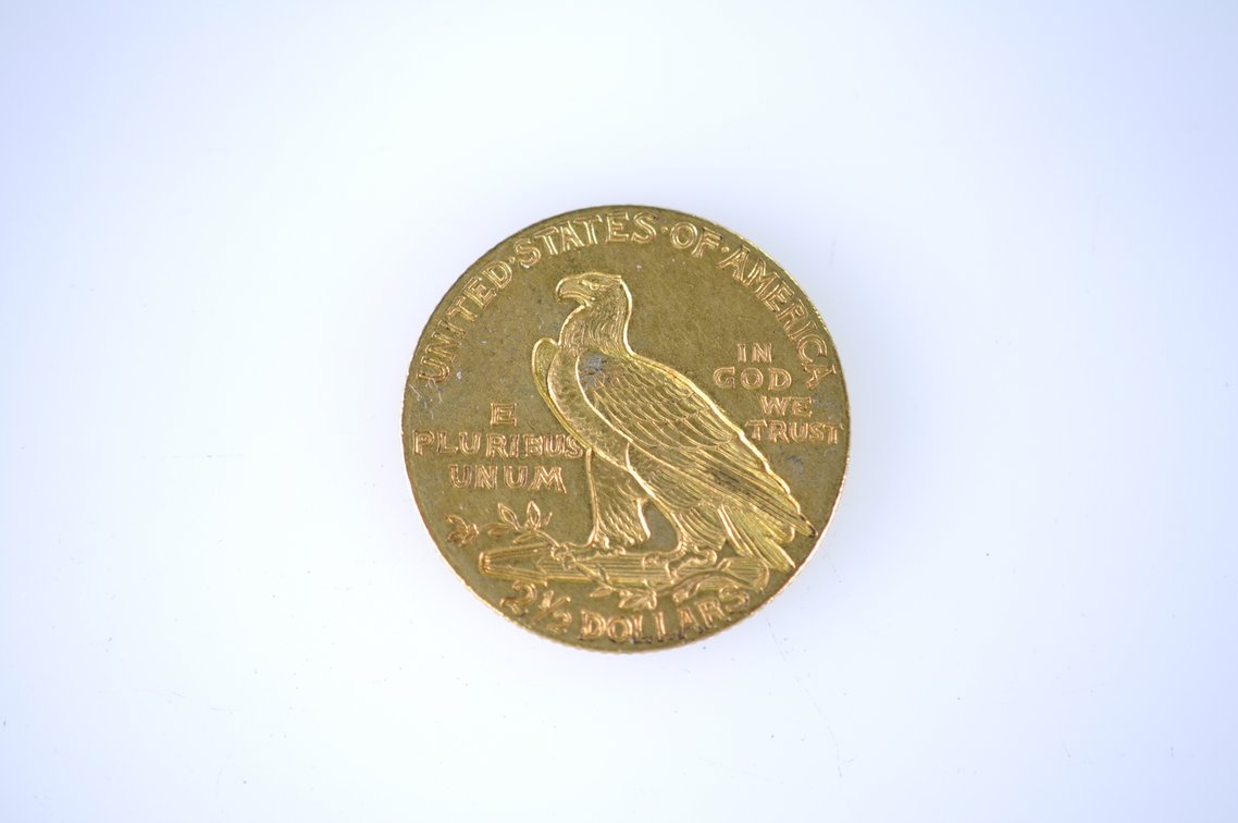 1911 Indian Head Two and a Half Dollar Gold Coin, photo 3 of 3
