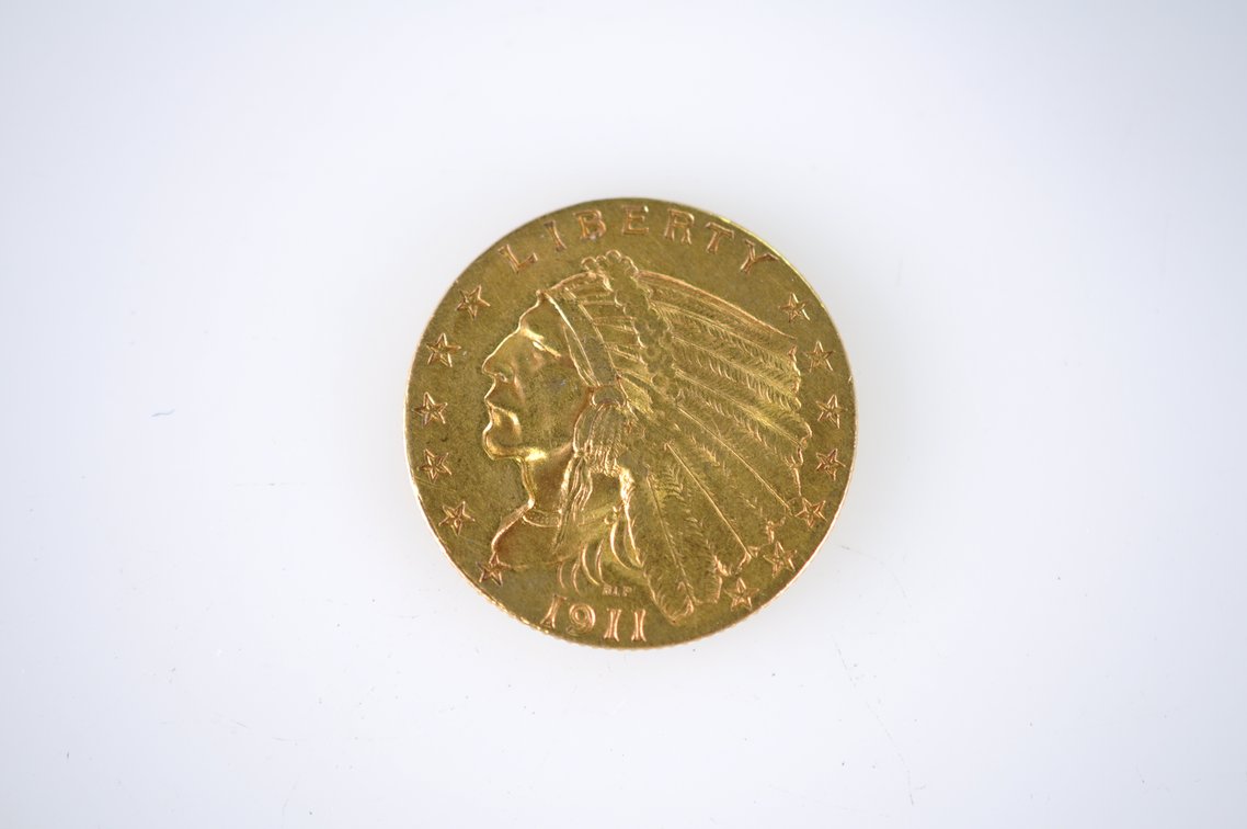1911 Indian Head Two and a Half Dollar Gold Coin, photo 2 of 4