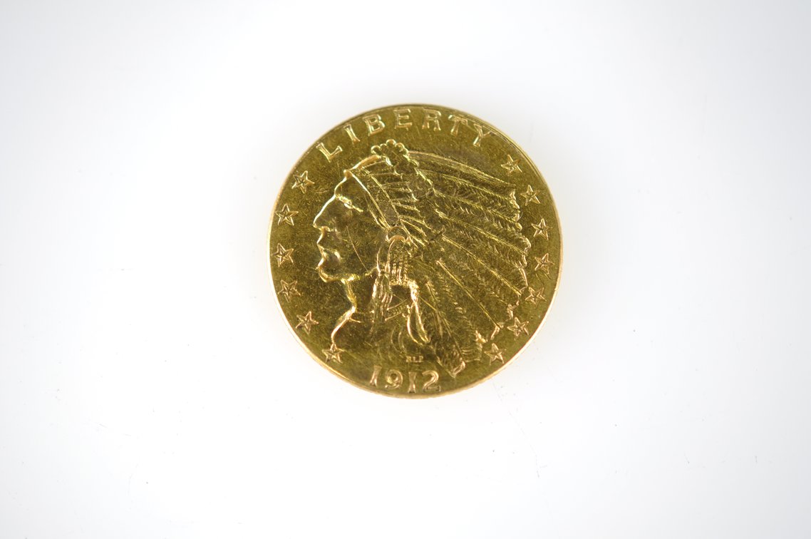 1912 Indian Head Two and a Half Dollar Gold Coin, photo 2 of 3