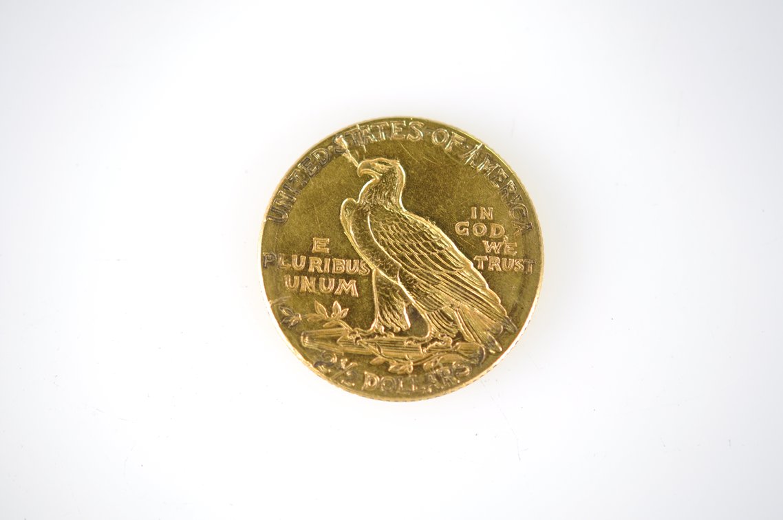 1912 Indian Head Two and a Half Dollar Gold Coin, photo 3 of 3