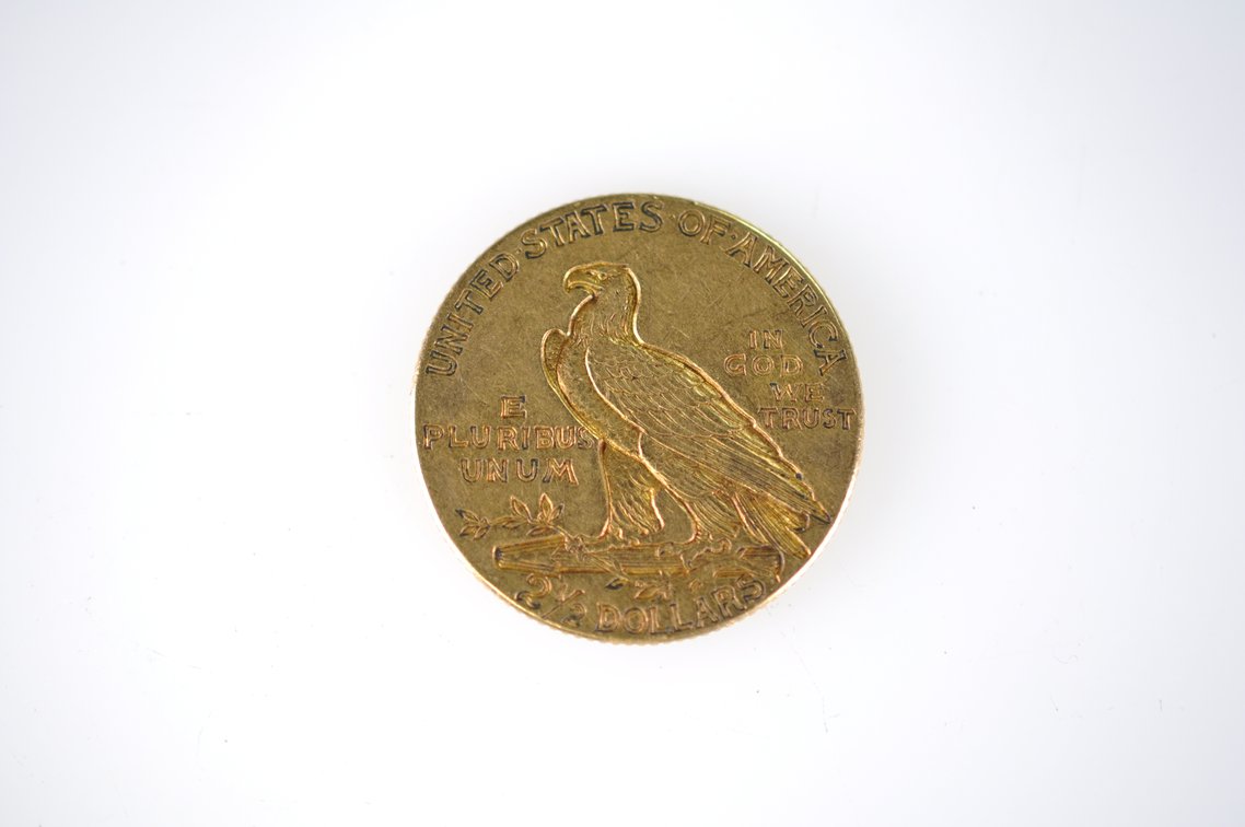 1912 Indian Head Two and a Half Dollar Gold Coin, photo 2 of 2