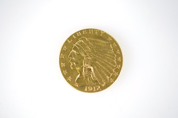 1912 Indian Head Two and a Half Dollar Gold Coin