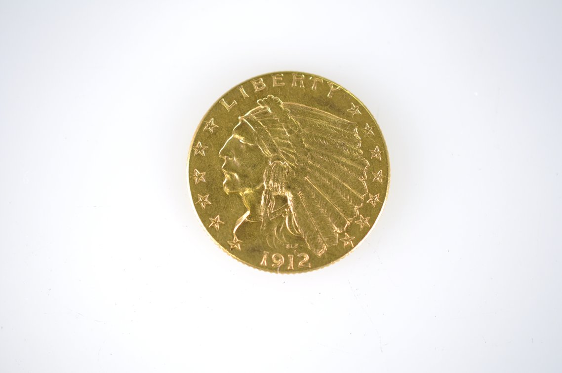 1912 Indian Head Two and a Half Dollar Gold Coin, photo 2 of 3
