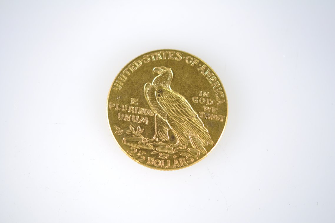 1912 Indian Head Two and a Half Dollar Gold Coin, photo 3 of 3