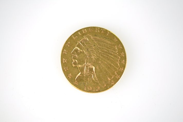 1912 Indian Head Two and a Half Dollar Gold Coin