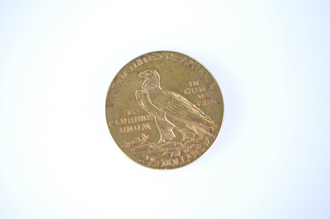1912 Indian Head Two and a Half Dollar Gold Coin, photo 2 of 2