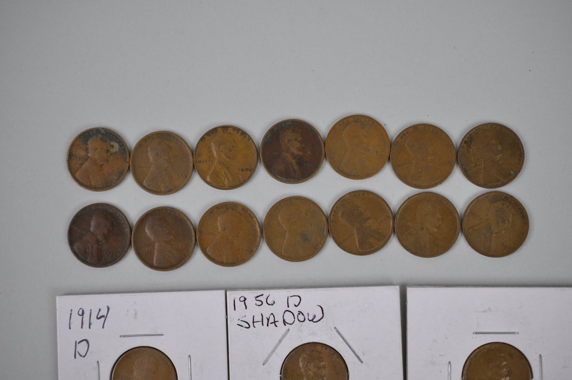 1909, 1914, 1946, 1954, 1956 Wheat and 1960 Lincoln Pennies, photo 2 of 16