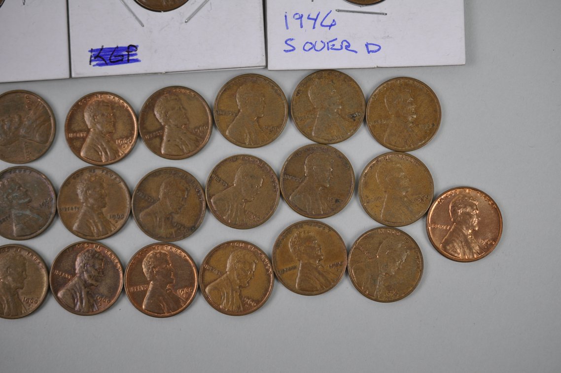 1909, 1914, 1946, 1954, 1956 Wheat and 1960 Lincoln Pennies, photo 9 of 16