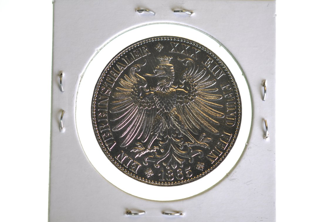 1865 German One Vereinsthaler Frankfurt Coin, photo 3 of 4