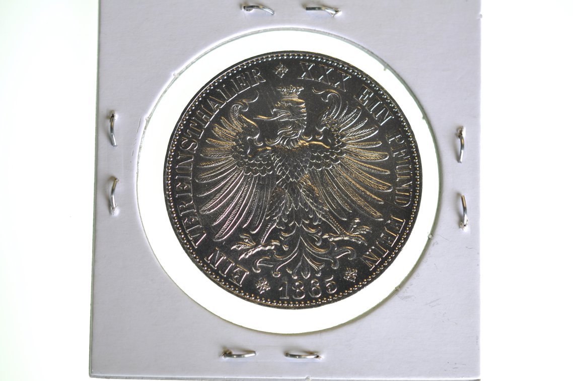 1865 German One Vereinsthaler Frankfurt Coin, photo 4 of 4