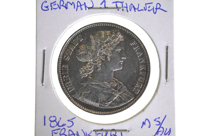 1865 German One Vereinsthaler Frankfurt Coin