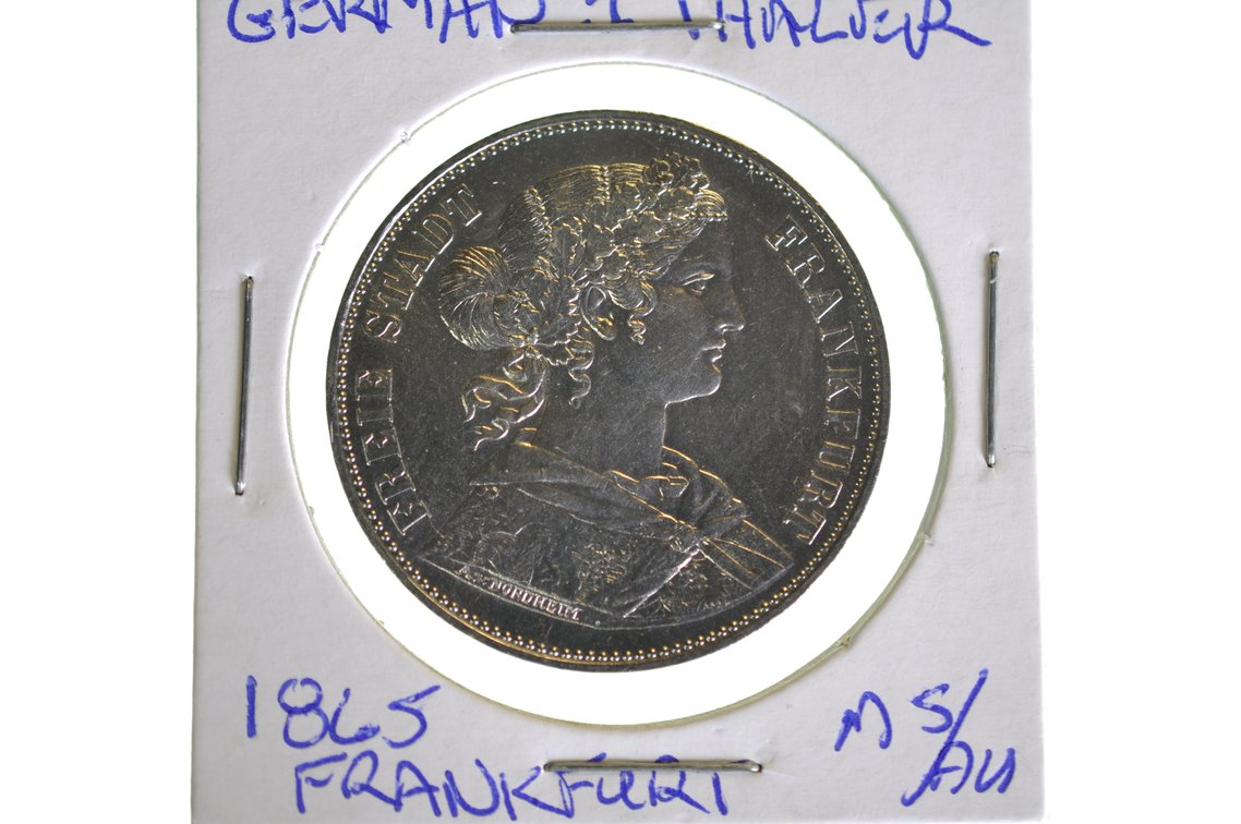 1865 German One Vereinsthaler Frankfurt Coin, photo 2 of 4