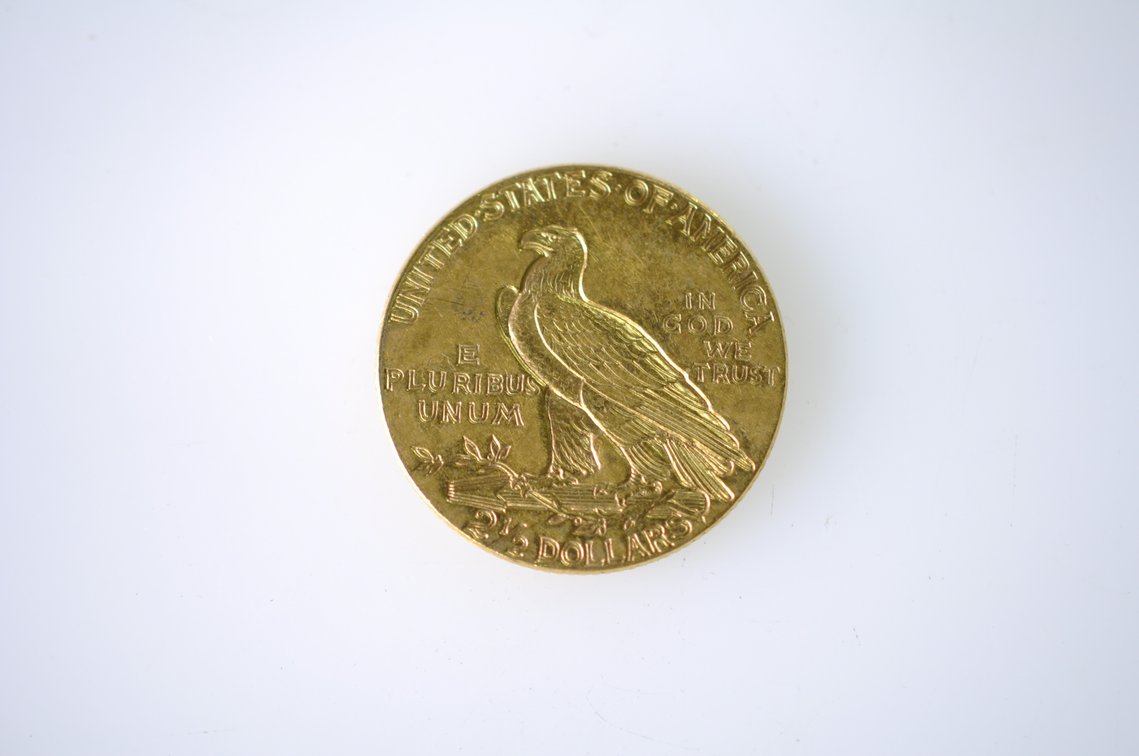 1929 Indian Head Two and a Half Dollar Gold Coin, photo 3 of 3