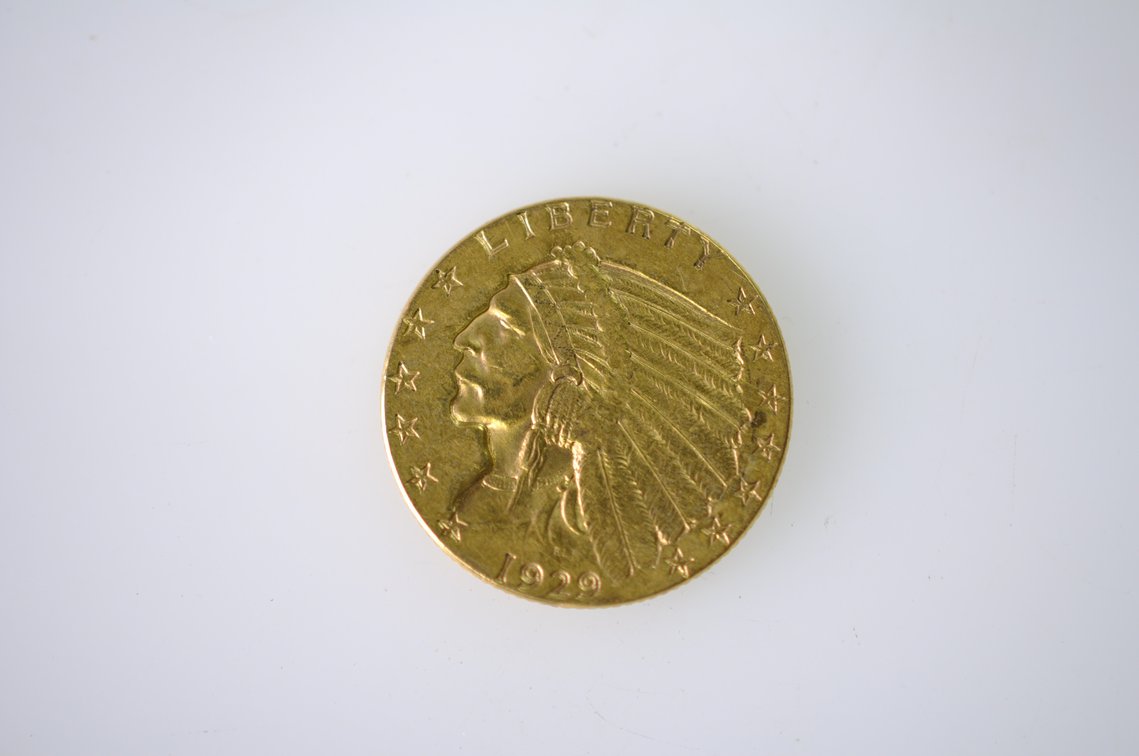 1929 Indian Head Two and a Half Dollar Gold Coin, photo 2 of 3