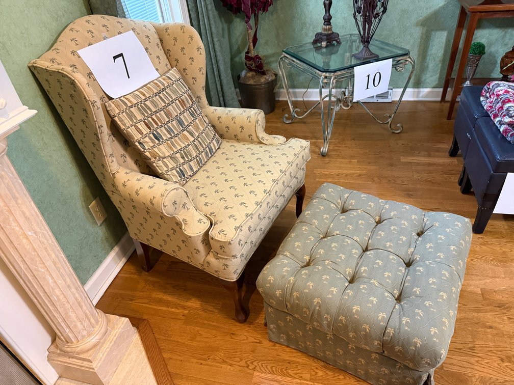 WINGBACK CHAIR WITH OTTOMAN AND PILLOW