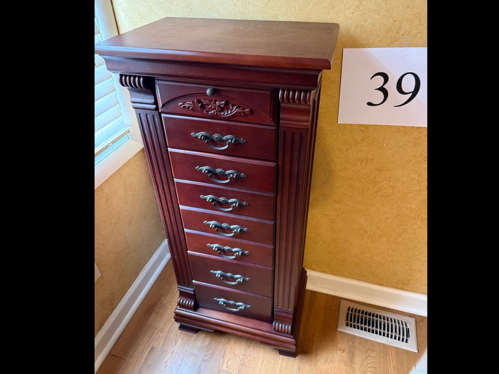 8 DRAWER 2 DOOR JEWELRY CABINET WITH TILT TOP