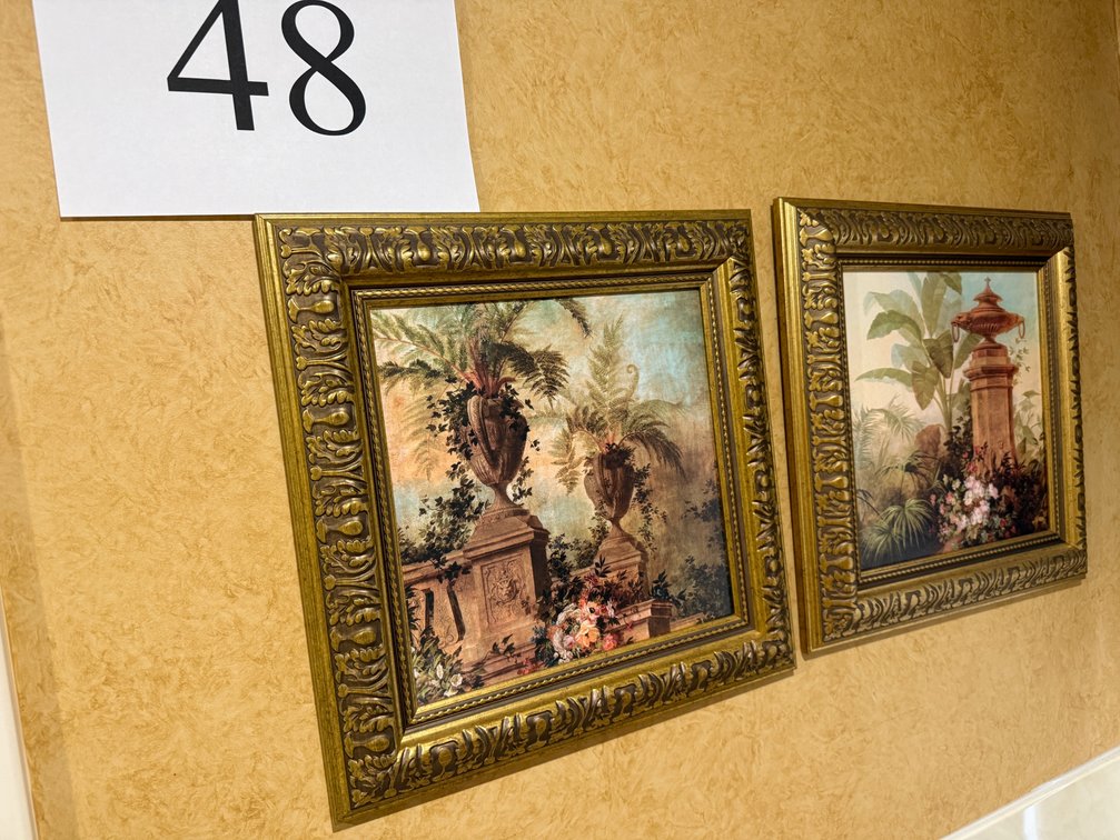 3 FRAMED PRINTS; 2 SHELF SCONCES