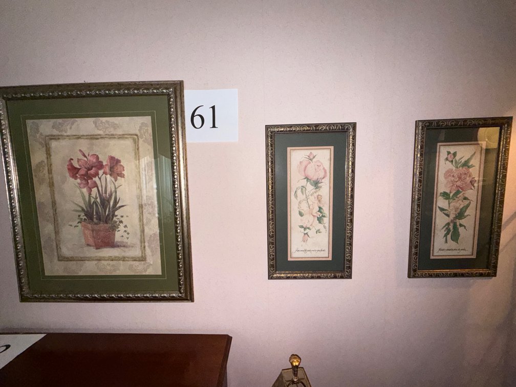 3 FRAMED AND MATTED FLORAL PRINTS