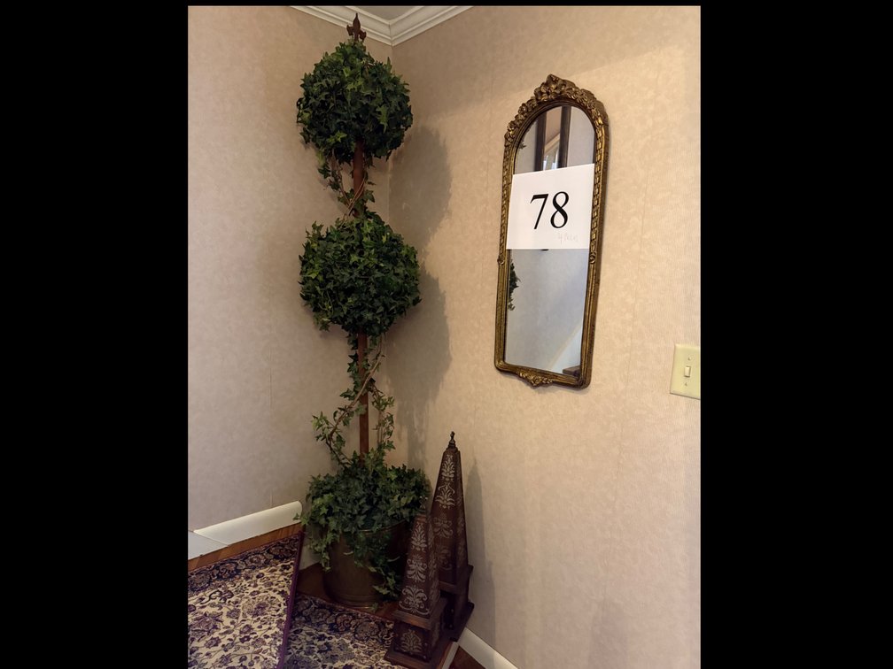 APPROX 6' ARTIFICIAL TREE; 34" GILT FRAMED MIRROR