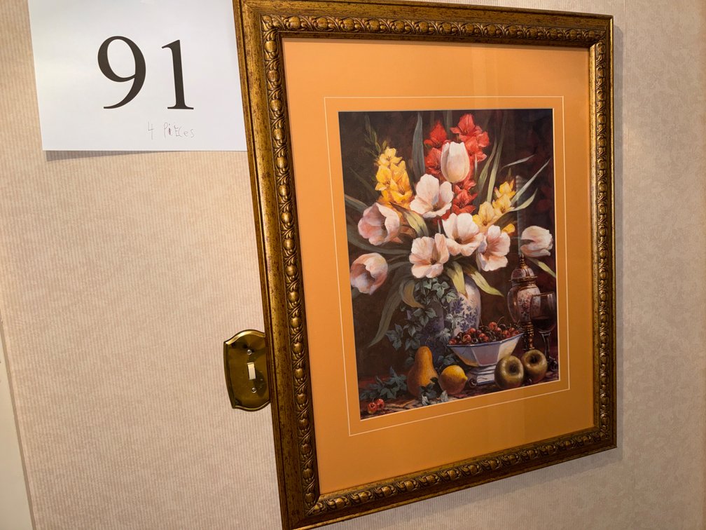 GILT FRAMED AND MATTED FLORAL AND FRUIT PRINT