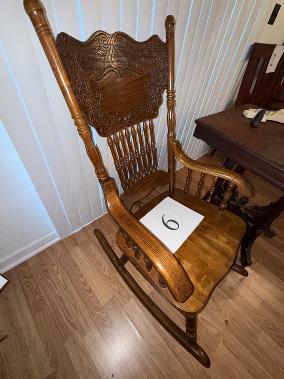 16 spoke oak press back arm rocker