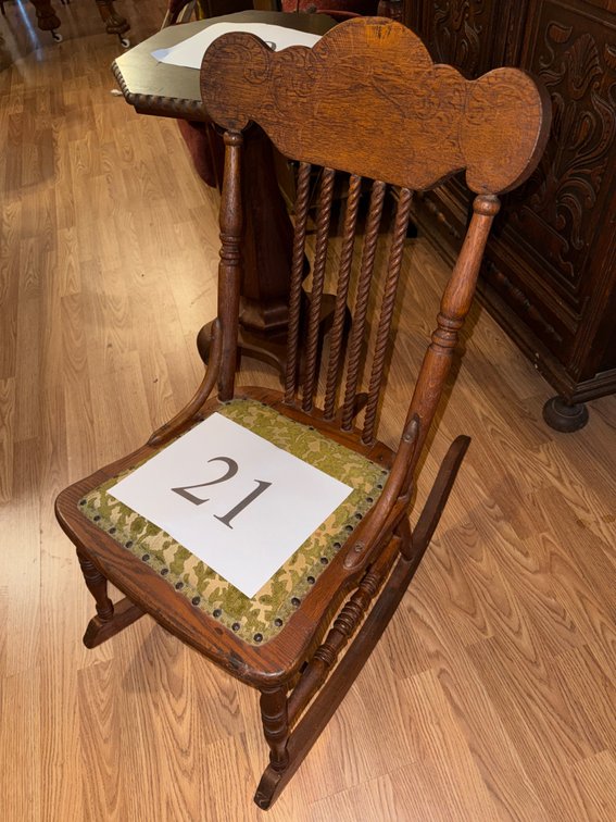 Spoke & carved back nursing rocker