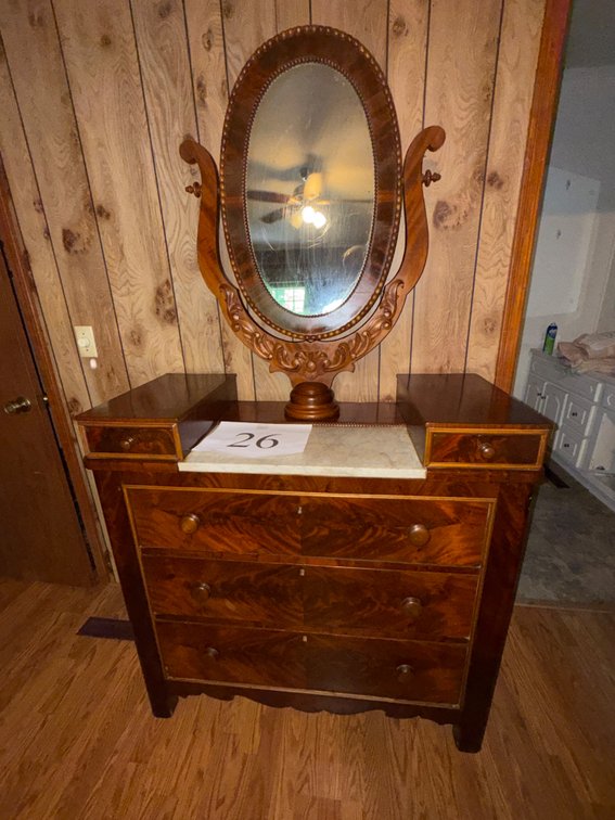 Antique 3 drawer dresser w/ pair of glove boxes